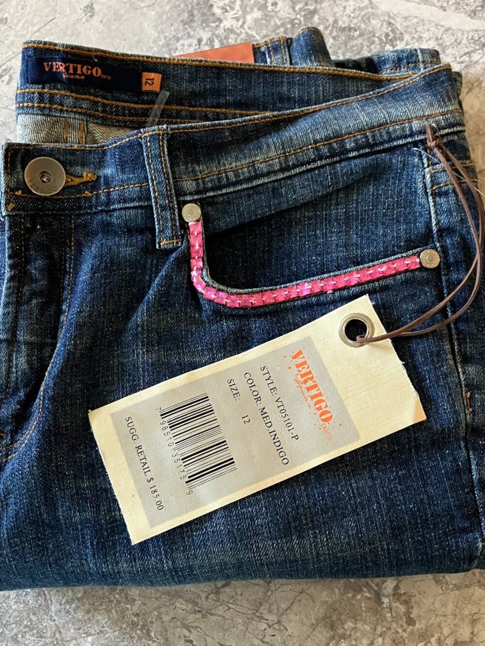 Vertigo Paris New With Tags Jeans Org $185 Size 12 Cotton/Spandex Mix